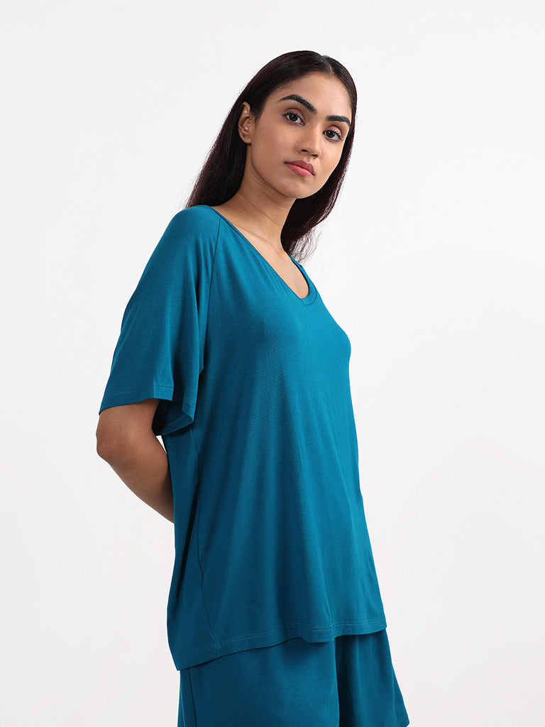 Wunderlove Sleepwear Solid Aqua Green Supersoft T-Shirt