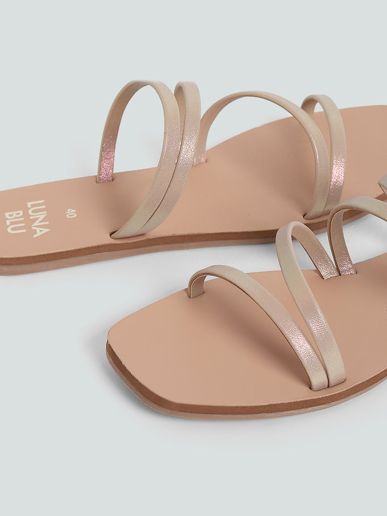 Leather Sandals Two Strap Greek Sandals in Rose Gold Leather 