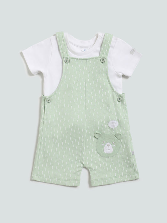 HOP Baby Sage Bear Printed Dungarees and T-Shirt Set