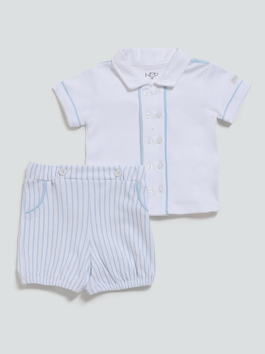 HOP Baby Blue Shirt with Striped Shorts