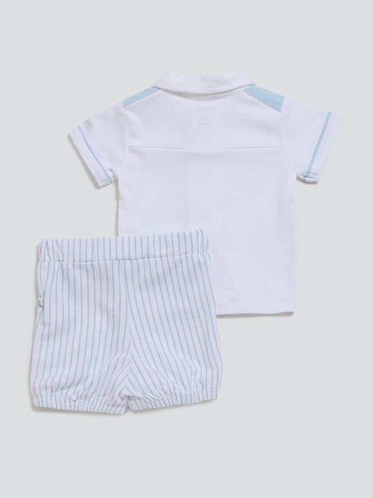 HOP Baby Blue Shirt with Striped Shorts