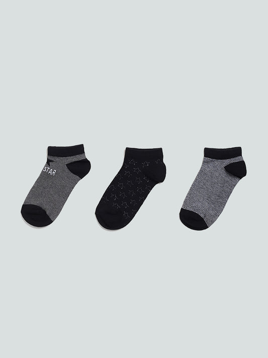 Y&F Solid Black Socks - Pack of 3