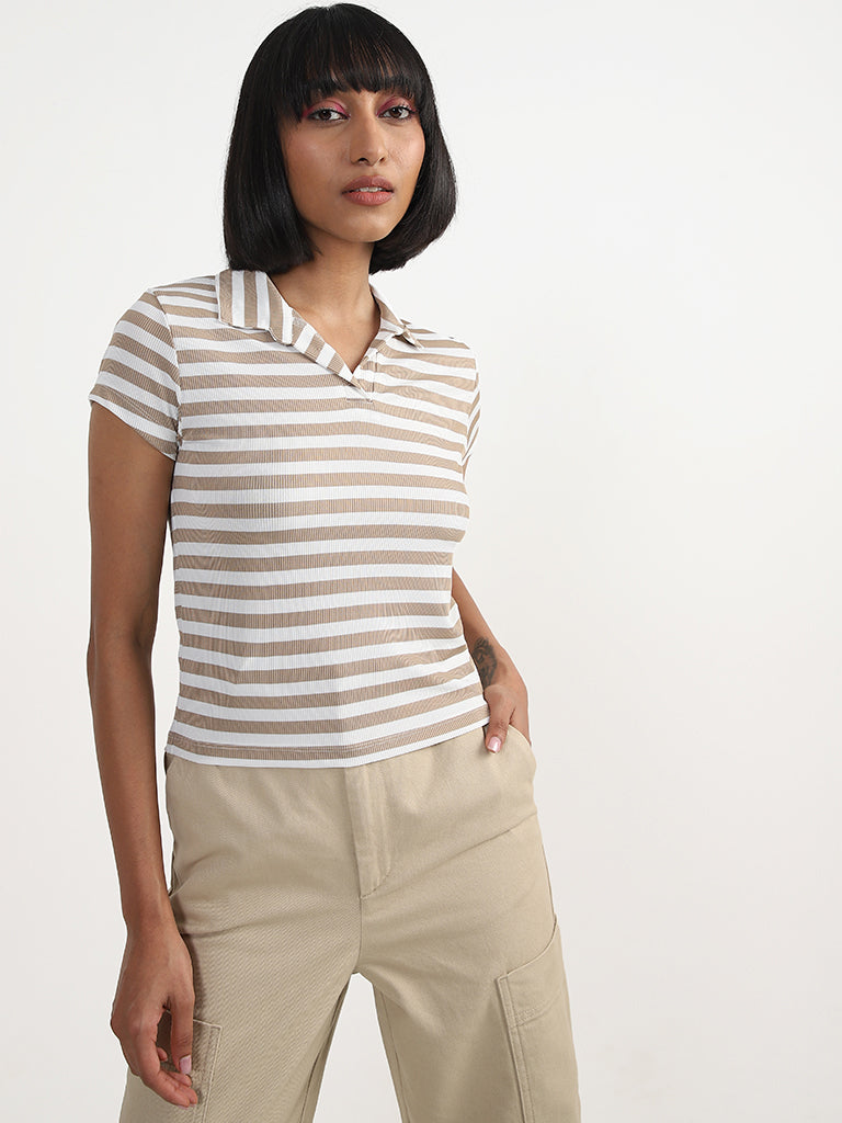 Nuon Striped Beige-Colored T-Shirt