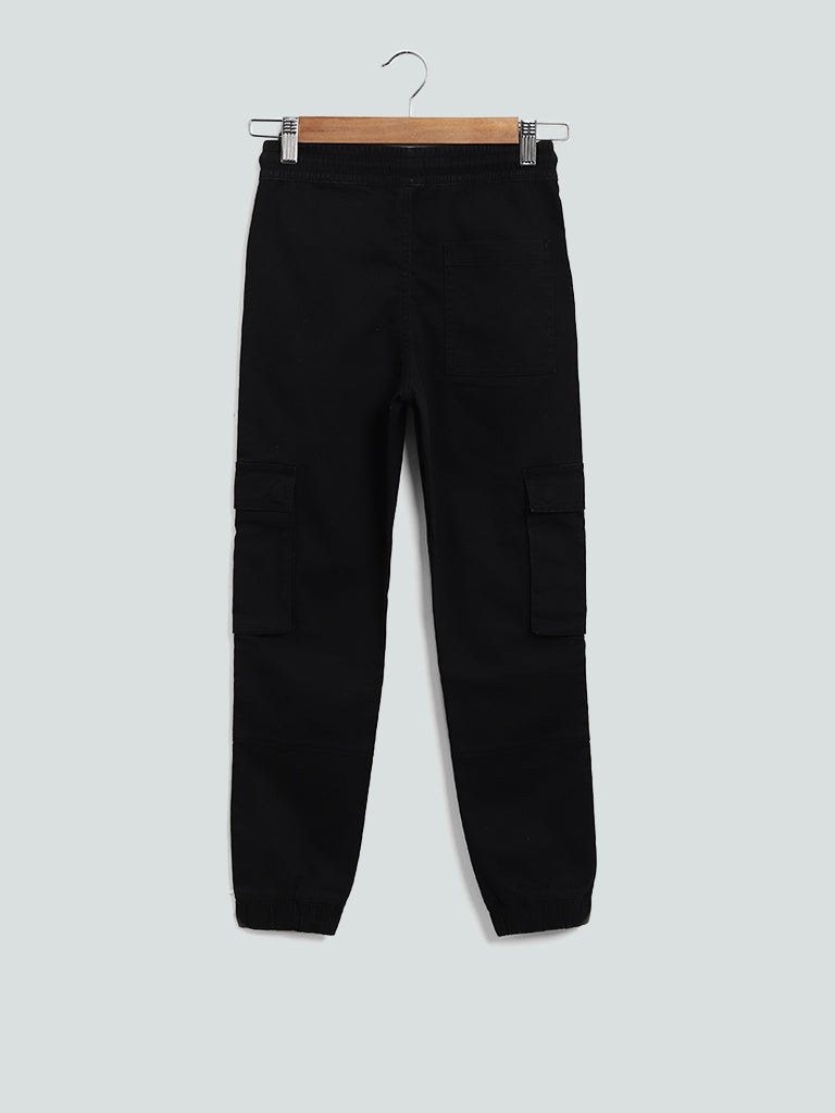 Y&F Solid Black Ribbed Joggers