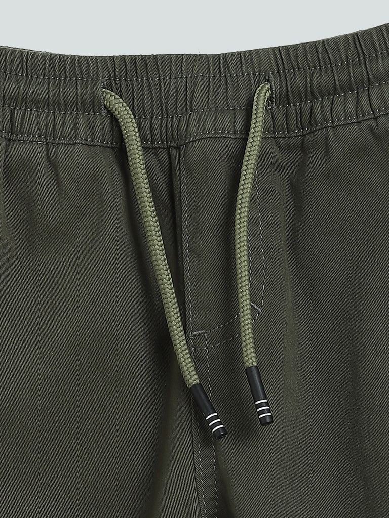Y&F Kids Solid Olive Green Elasticated Joggers