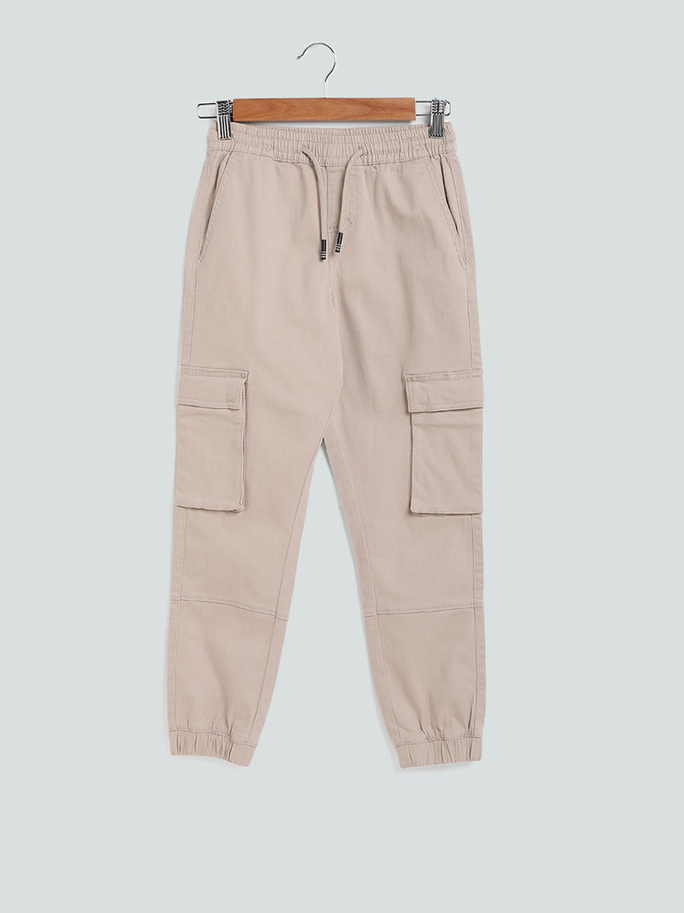 Y&F Kids Plain Beige Elasticated Joggers