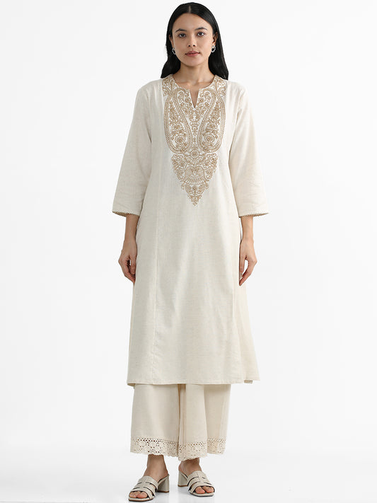 Utsa Off-White Paisley Embroidered Kurta