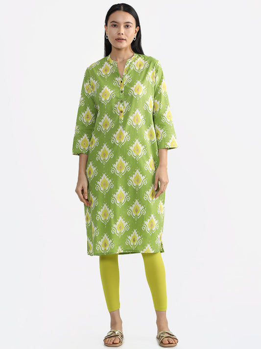 Utsa Bright Green Nalini Ikat Printed Kurta