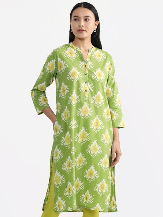Utsa Bright Green Nalini Ikat Printed Kurta