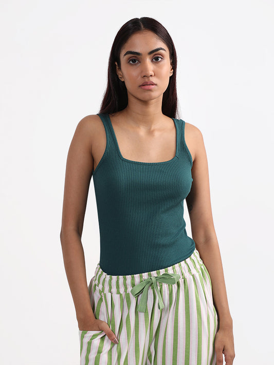 Wunderlove Green Ribbed Camisole