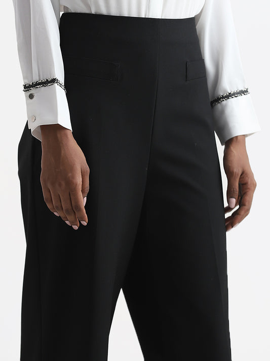 Wardrobe Solid Black Straight Fit Trousers