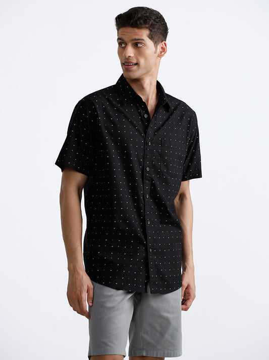 WES Casuals Black Printed Relaxed Fit Shirt