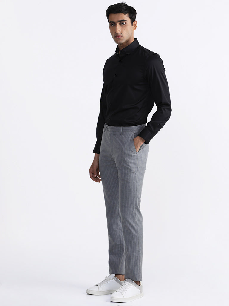 WES Formals Plain Black Slim-Fit Shirt