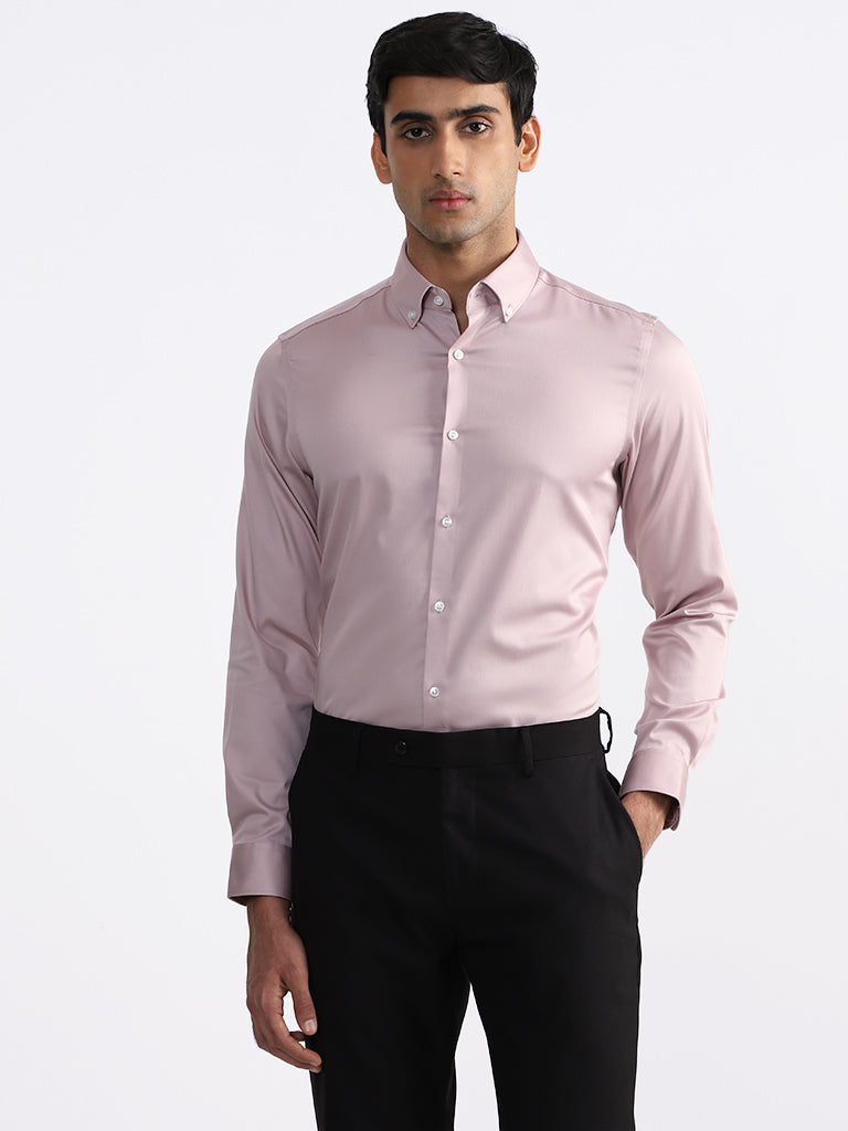 WES Formals Solid Dusty Pink Slim Fit Shirt