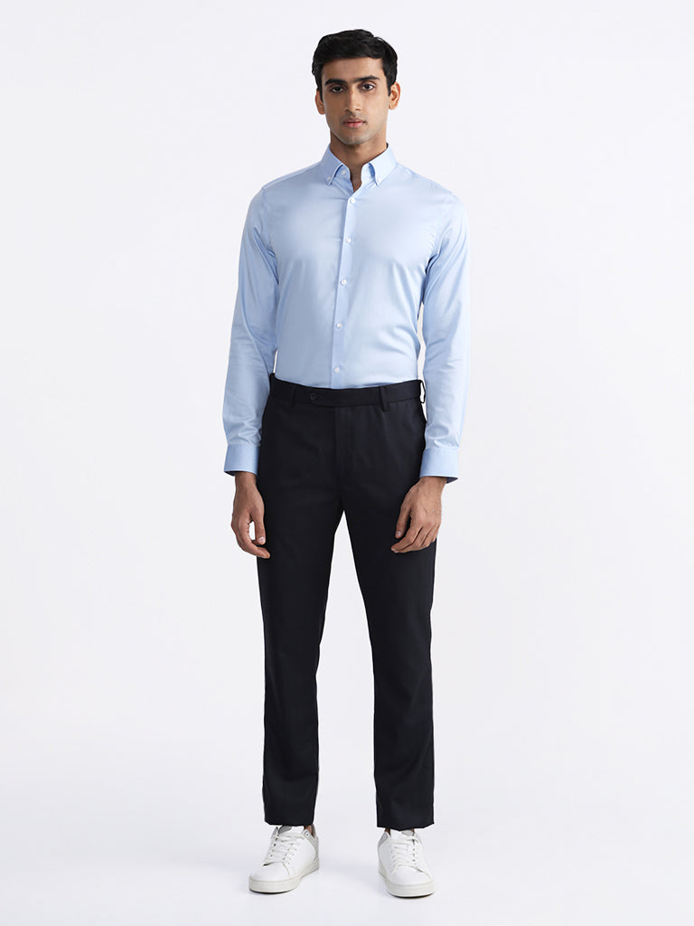 WES Formals Solid Light Blue Slim-Fit Shirt