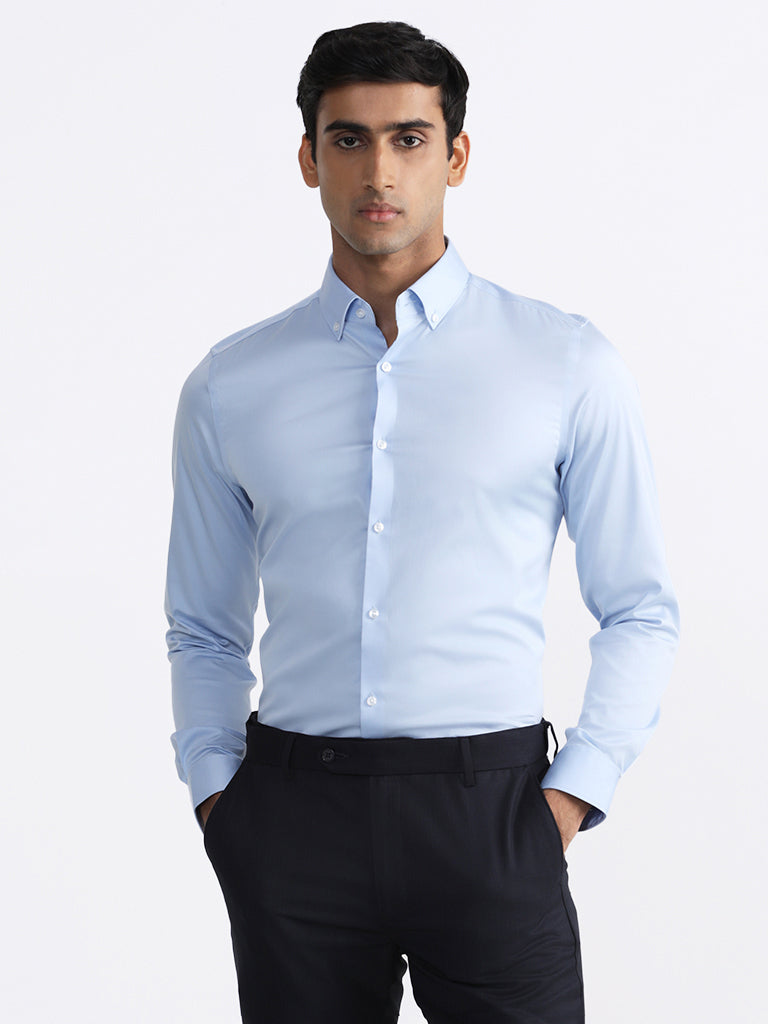 Buy WES Formals Solid Light Blue Slim-Fit Shirt from Westside