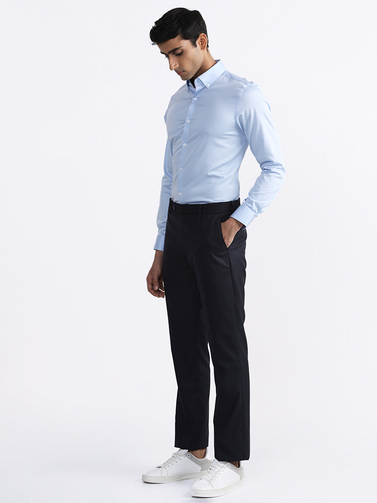 WES Formals Solid Light Blue Slim-Fit Shirt