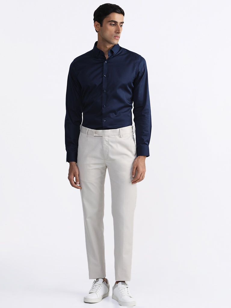 WES Formals Solid Navy-Colored Slim-Fit Shirt