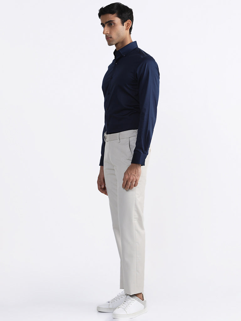 WES Formals Solid Navy-Colored Slim-Fit Shirt