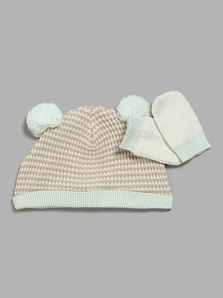 HOP Baby Mint Knitted Hat and Mitten Set