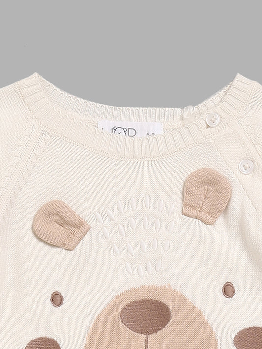 HOP Baby Beige Embroidered Sweater & Pants Set