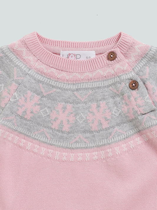 HOP Baby Pink Snow Flake Design Knitted Top and Pants Set