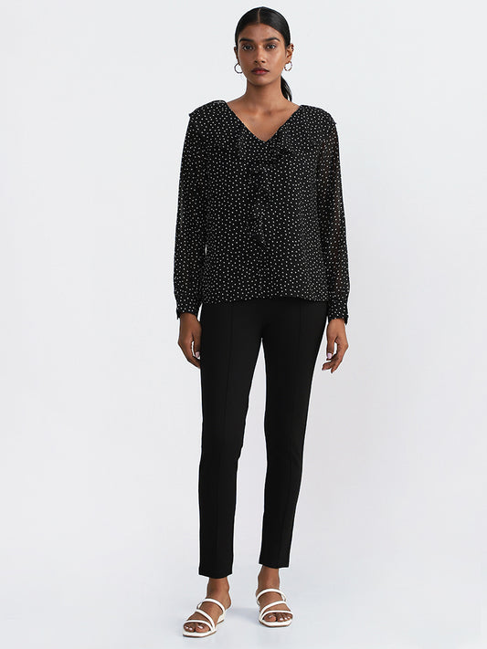 Wardrobe Printed Black Ruffled Top