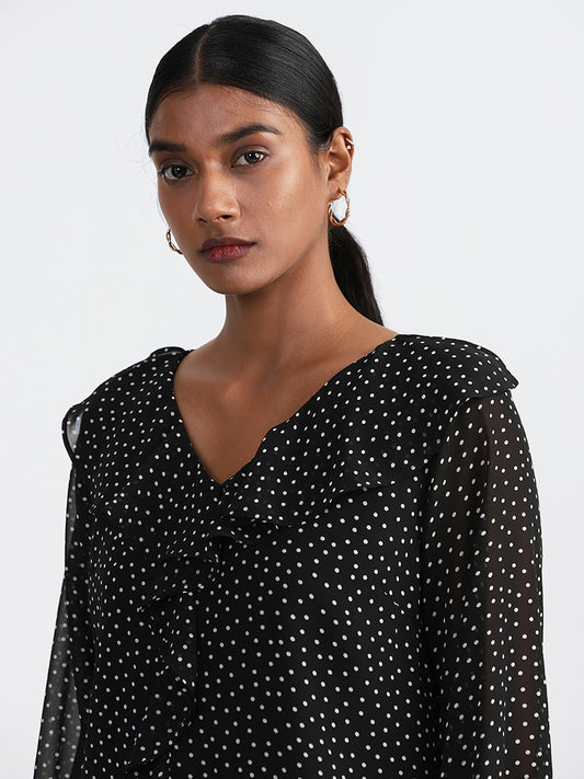 Wardrobe Printed Black Ruffled Top