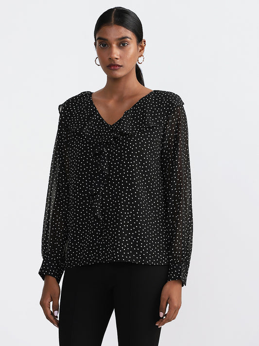 Wardrobe Printed Black Ruffled Top