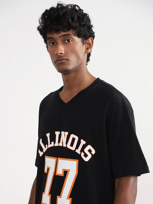 Studiofit Black Printed Relaxed - Fit T-Shirt