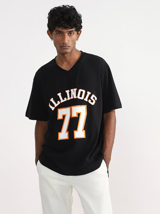 Studiofit Black Printed Relaxed - Fit T-Shirt