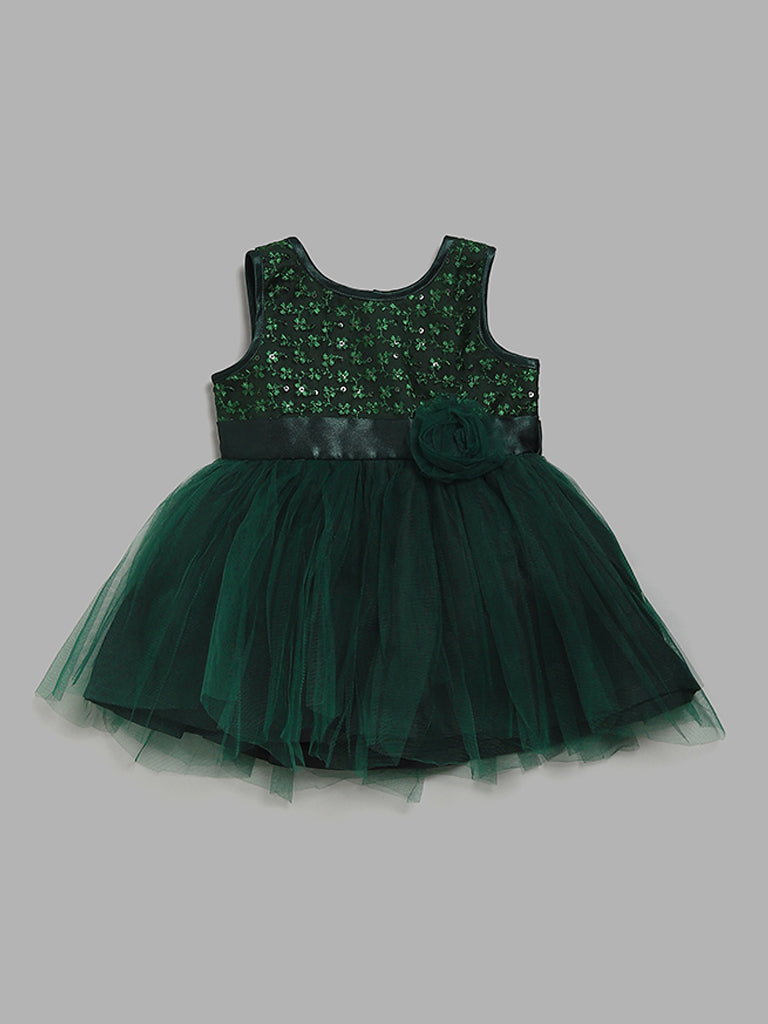 HOP Baby Green Embroidered Dress