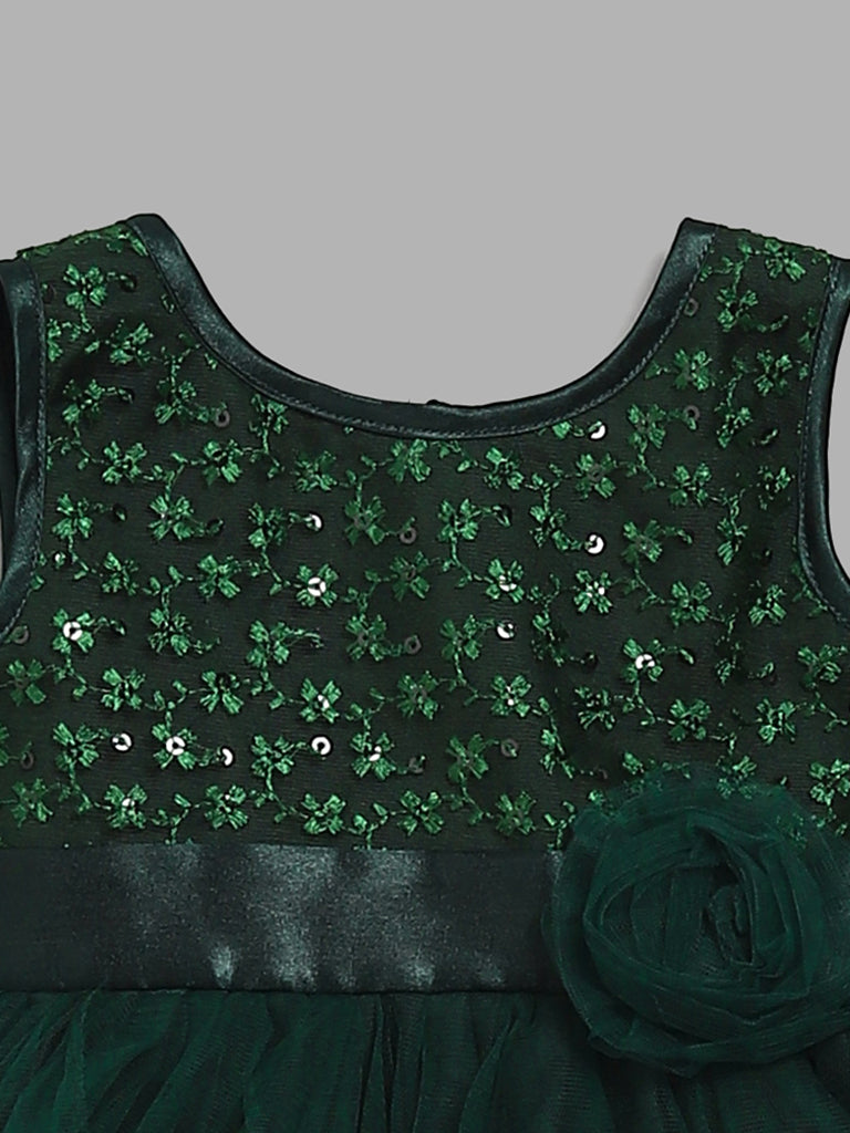 HOP Baby Green Embroidered Dress