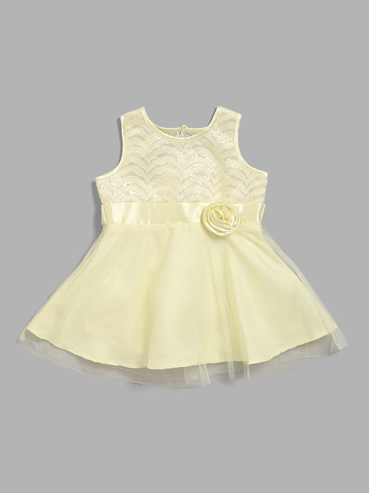 HOP Baby Yellow Floral Accent Satin Dress