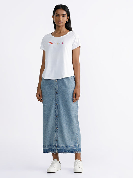LOV Solid Mid Blue Denim Skirts