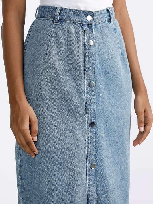 LOV Solid Mid Blue Denim Skirts