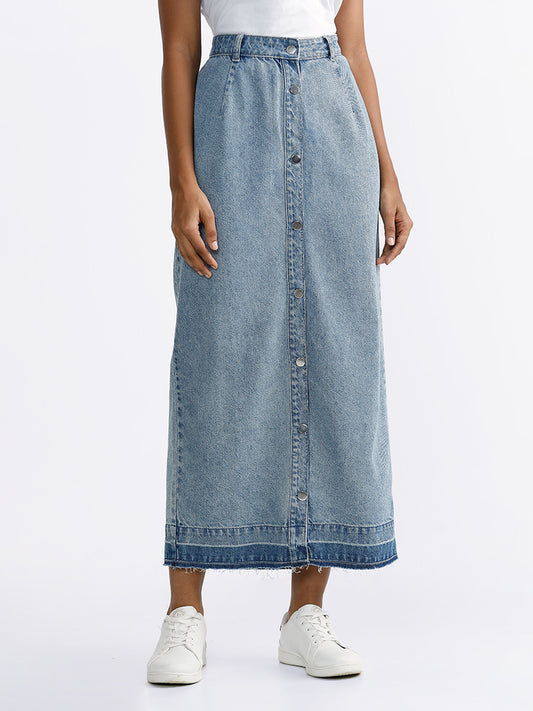 LOV Solid Mid Blue Denim Skirts