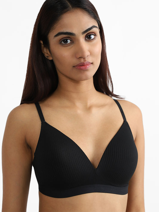 Wunderlove Black Ribbed Bra