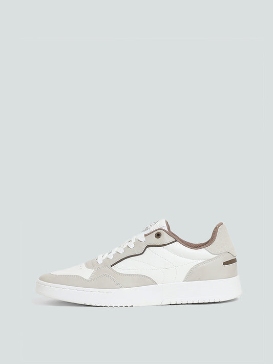 SOLEPLAY White & Beige Lace-up Hybrid Sneakers