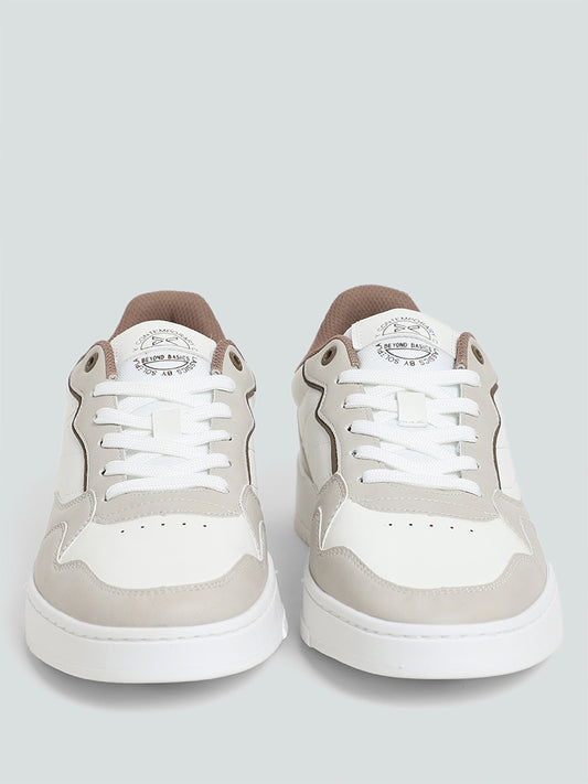 SOLEPLAY White & Beige Lace-up Hybrid Sneakers