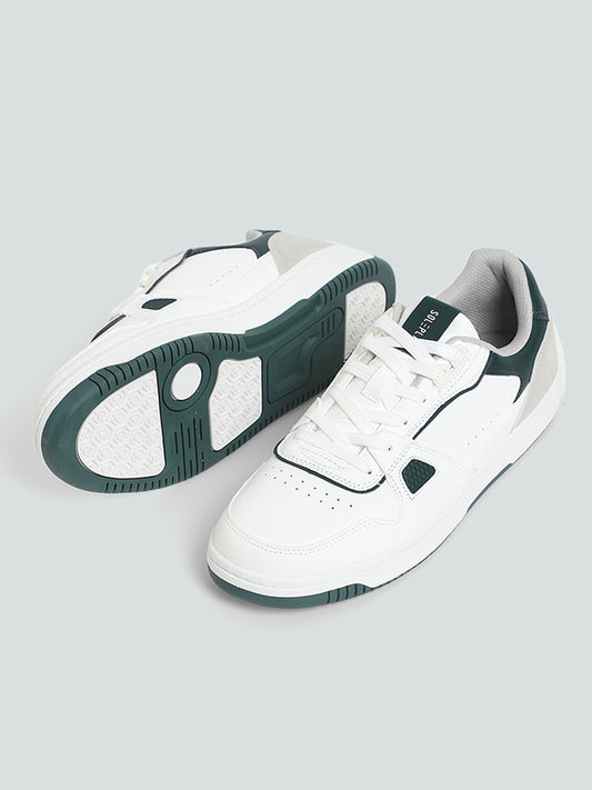 SOLEPLAY White & Green Lace-up Color Block Sneakers