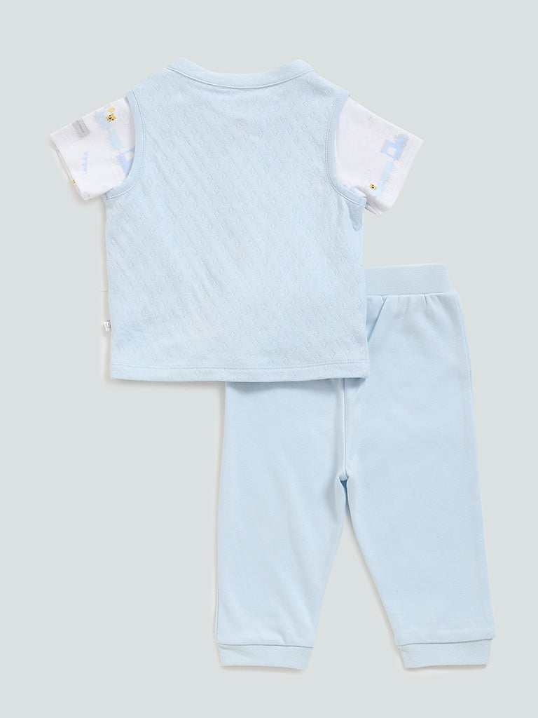 HOP Baby Blue T-Shirt, Waistcoat and Pants Set
