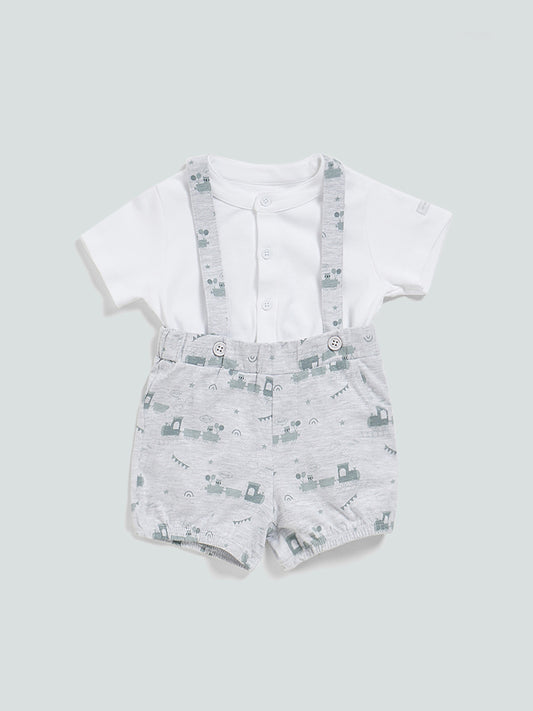 HOP Baby Grey Paul Printed Shorts and Shirt Set