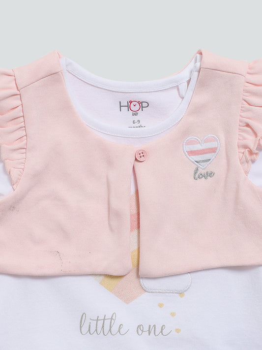 HOP Baby Peach T-Shirt with Sleeveless Jacket & Striped Pants