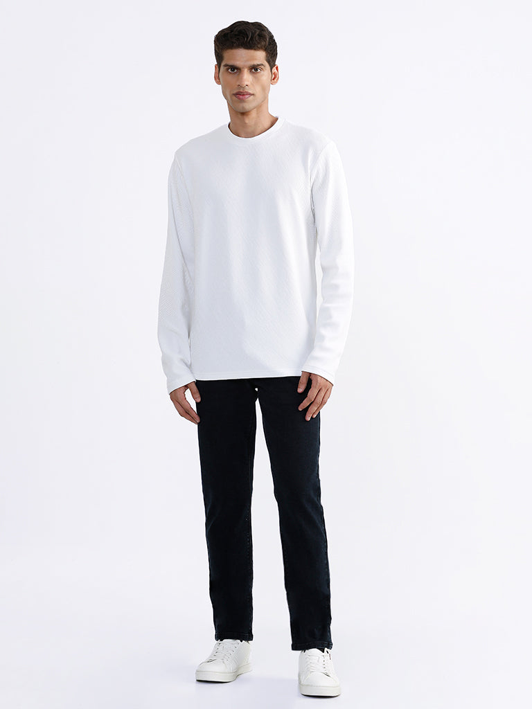 Ascot Textured White Relaxed Fit T-Shirt