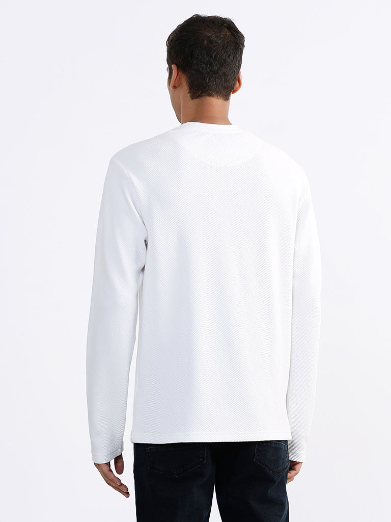 Ascot Textured White Relaxed Fit T-Shirt
