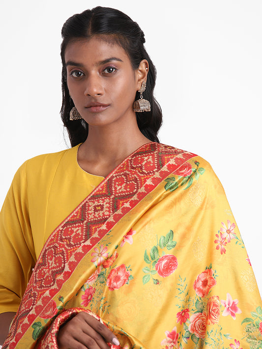 Vark Mustard Solid Anarkali Kurta, Pants, Dupatta Set