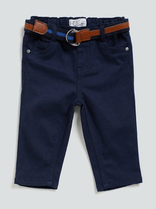 HOP Baby Solid Navy Blue Denim Jeans with Belt