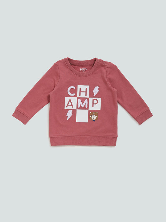 HOP Baby Pink Typographic Printed T-Shirt