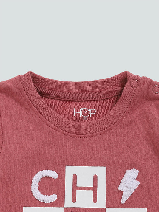HOP Baby Pink Typographic Printed T-Shirt